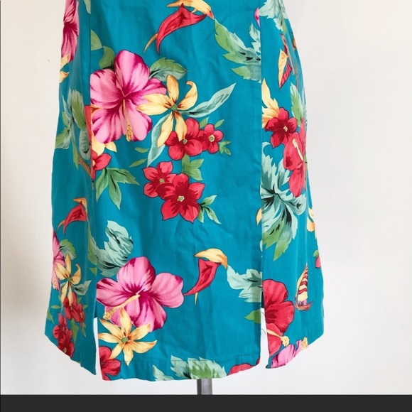 Caribbean Joe Turquoise Floral Cotton Sheath Sundress, size Petite Medium - Picture 10 of 10